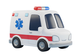 3d icon of cartoon ambulance isolated on transparent background