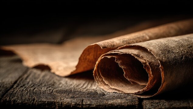 Aged parchment scroll on weathered wood