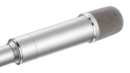 Sleek microphone isolated in close-up, highlighting detailed finish for equipment advertisements, design projects, or audio technology content.