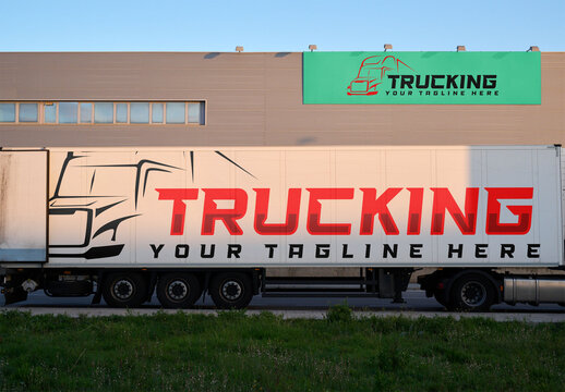 Mockup of Truck trailer and storefront panel for corporate image