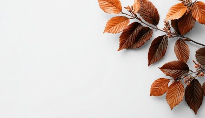 Autumn leaves arranged in a corner on a light background