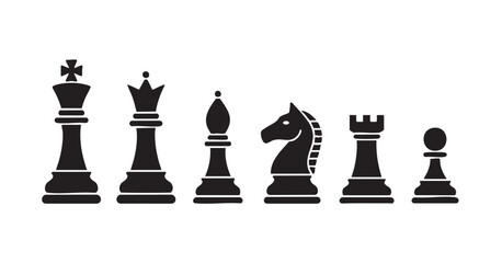 Black and white illustration of chess pieces king queen bishop knight rook pawn vector 1