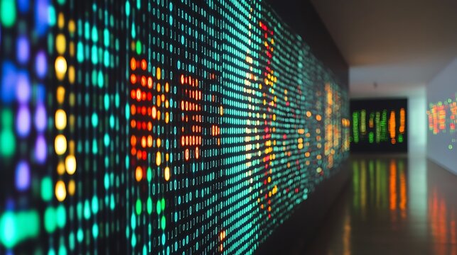 A neon-lit screen filled with dynamic ones and zeros in constant motion 