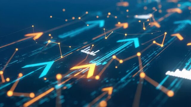 A dynamic digital background featuring abstract arrows and data patterns symbolizing growth and progress in technology ideal for presentations or marketing materials - Powered by Adobe