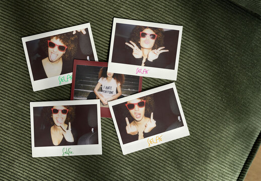 Several empty polaroid prints Mockup on Textured Surface