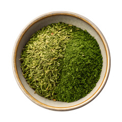 Bowl of dried herbs isolated on transparent background