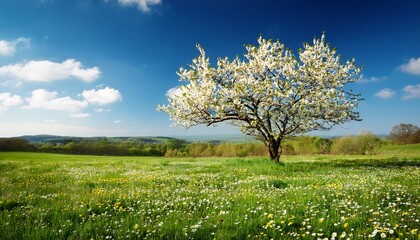 wild flowering tree in spring meadow