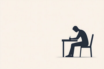 Fototapeta premium Silhouette of a person sitting at a table writing, focusing on their task. Study, test, concentration, education.