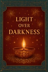 Diwali Printable Wall Art – Glowing Diya, Rangoli Border & “Light Over Darkness” Quote – 8x10” Jewel Tone Decor