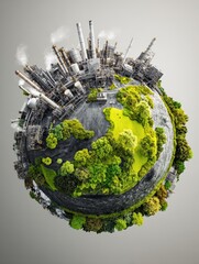 A Earth morphing from industrial grey to scene