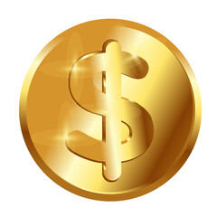 Shiny gold coin with dollar symbol representing wealth and finance.