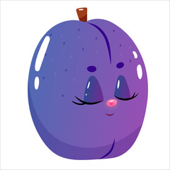 Cute cartoon plum character with adorable smiling face and blushing cheeks.