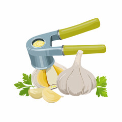 Garlic press with handle open
