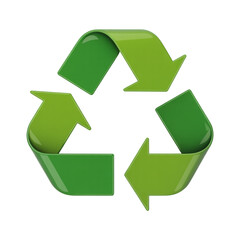 Green recycling symbol with arrows on a transparent background. Iconic green recycling symbol