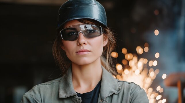 Skilled welder in protective gear focused on work in a workshop during daytime