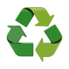 Green recycling symbol with arrows on a transparent background. Iconic green recycling symbol