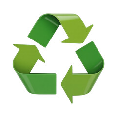 Green recycling symbol with arrows on a transparent background. Iconic green recycling symbol