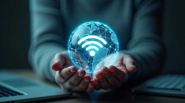 Businessman using a laptop to connect with the global network