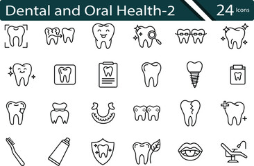 Modern Dental Line Icons for Oral Health, Treatment and Hygiene Services.
