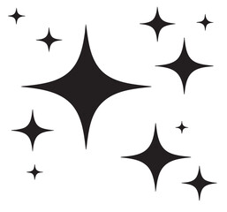 Black four pointed star shapes on white background sparkle shine
