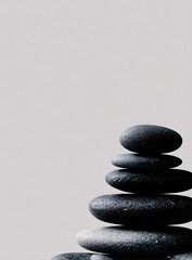Stacked smooth dark gray stones against a light gray background