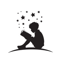 Black silhouette of a boy reading a book with stars vector © MD. HASAN ALI