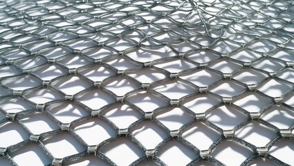 Hexagonal metallic mesh pattern with interconnected wires.