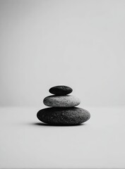Three smooth stones stacked in a simple pyramid on a plain white background