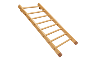 Natural wood climbing ladder with seven rungs isolated on transparent background