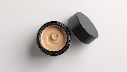 Creamy foundation in a black jar, open