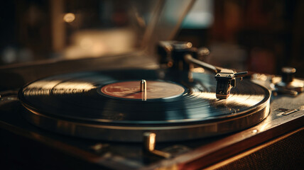 Obraz premium Vintage Vinyl Record Player Turntable with Needle - Retro Music and Analog Audio Equipment