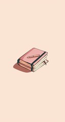 Pastel pink notebook, slightly angled, with a pen, on a light beige background.  Simple, flat illustration style