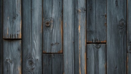 Wooden planks with a weathered appearance, featuring knots and varied shades of blue-gray.