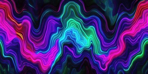 Colorful bright vibrant abstract wave fluid neon pattern with lines and texture creating psychedelic background art. Electric dynamic decorative liquid design for modern visual projects.