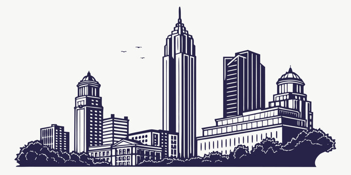 Georgia City Vector: Atlanta's Westin Peachtree Plaza & Famous Downtown