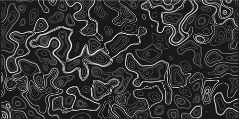 Topographic map patterns, topography line map. Black background of the topographic map.