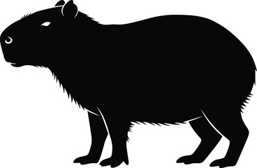 Capybara silhouette side profile in black vector—large South American rodent with rounded body, short legs, and small ears