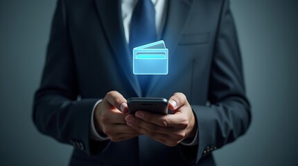 Mobile Banking: A well-dressed individual, immersed in a modern business setting, engaging in mobile banking transactions on their smartphone, highlighting digital financial management.