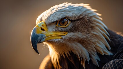 Obraz premium Close-up of a bird of prey, showcasing detailed features, sharp beak, and piercing eye. Wildlife and nature photography, majestic bird. Predator and bird of prey characteristics.
