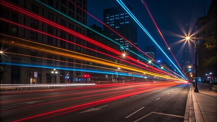 Urban Nightscape: Capturing Vibrant Light Streaks with Long Exposure in the Heart of the City at Night.