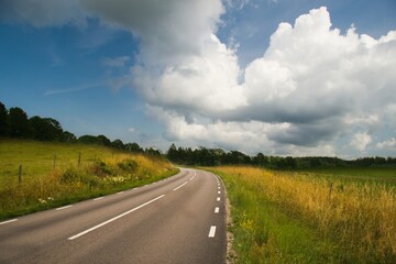 Swedish countryside - landscape with pastures and cloudy sky before storm