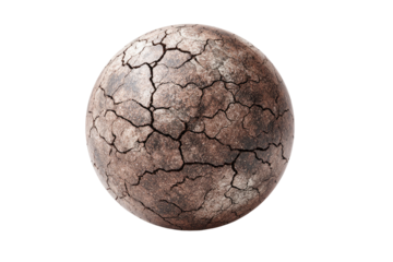 A sphere,  earth-like, with deep,  extensive cracks.  Its muted,  dusty  brown tones show aridity