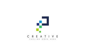 Obraz premium Initial Letter P pixel Logo Design Vector Illustration.