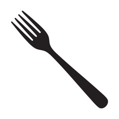 Simple black silhouette of a four-pronged fork on a white background utensil