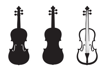 Three black and white violin silhouettes and outline viola cello © MD. HASAN ALI