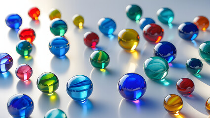Colorful glass marbles on white background