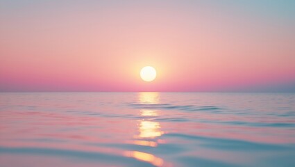 Sunset over calm ocean waters with a vibrant pink and blue sky.Serene and peaceful seascape during twilight.