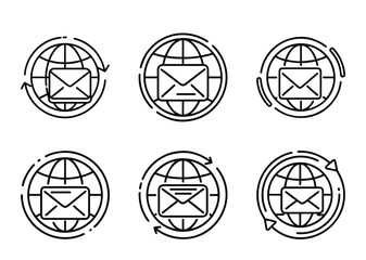 Globe with Mail Icon Collection Representing Global Communication and Internet Email