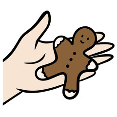 Gingerbread man in hand, doodle, vector