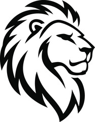 Profile lion head silhouette with stylized sharp mane in black vector for tattoo and emblem design
